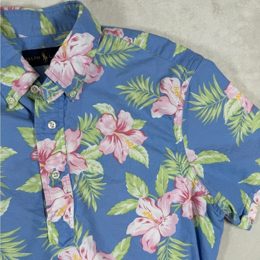 Polo Ralph Lauren Medium Popover All Over Print Floral Blue Tropical Shirt